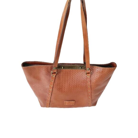 Patricia Nash Benvenuto Heritage Tote Tan Leather Shoulder Bag Turn Lock Closure - Picture 1 of 16